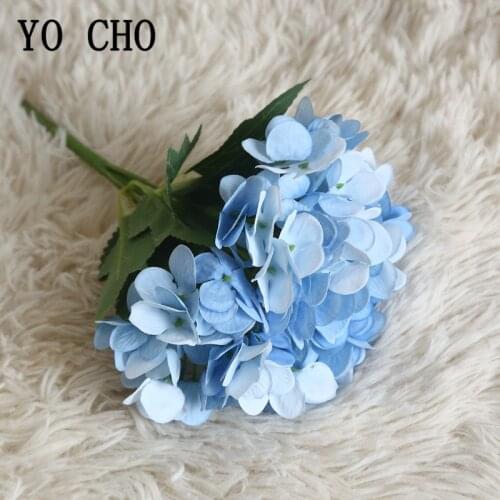 YO CHO Silk Hydrangea Artificial Flower Fake Hydrangea Simulation Flower Blue DIY Bouquet Wedding Table Home Party Decorations