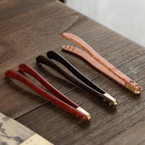 Solid Wood Pure Copper Tea Clip Kung Fu Tea Set Tea Ceremony Utensils Household Tea Cup Clip Metal Tweezers Wash Cup Tea Pincers