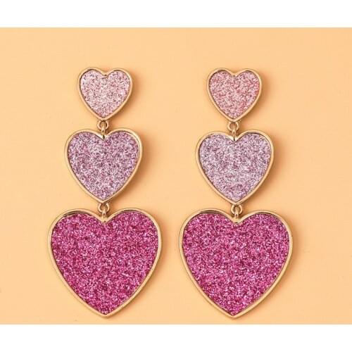 Love Purple Color Heart Pendant Drop Earrings for Women Long Tassel Sequin Hanging Swings Dangle Earing Fashion Jewelry