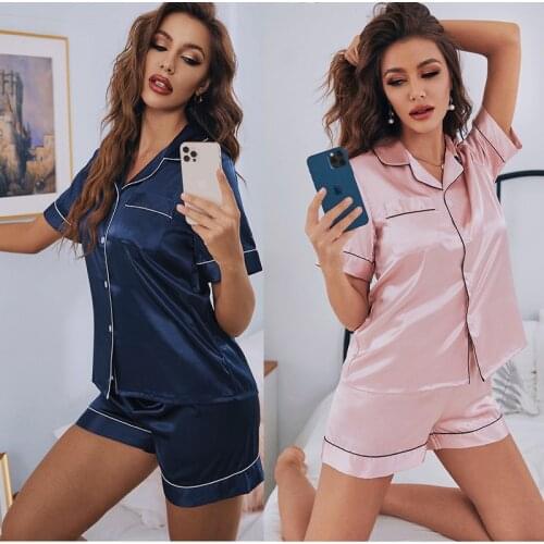 Womens Silk Satin Pajamas Pyjamas Set Sleepwear Pijama Pajamas Suit Female Sleep Two Piece Set Loungewear Plus Size