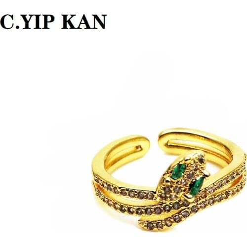 C.YIPKANAdjustable size open crystal womens ring micro set zircon snake ring for fashion girl party Jewelry Gift Ring Width 9mm