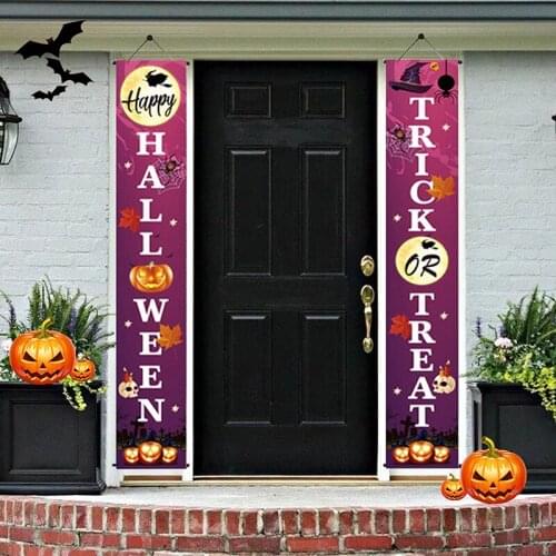 1pair Halloween Hanging Couplet Happy Trick Or Treat Door Couplet Halloween Party Hanging Flags Sign Decoration Banners