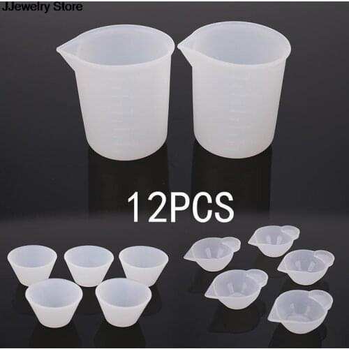 12Pcs Silicone Mixing Measuring Cups UV Resin Mold DIY Casting Jewelry Tool Kit Transparent