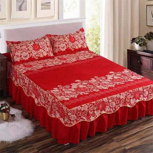 2020 Fashion Bed Sheet 1pcs + 2pcs Pillow Covers Bedspread Bed Skirt Soft Sheet Flower Pattern New Bed Cover Sheets