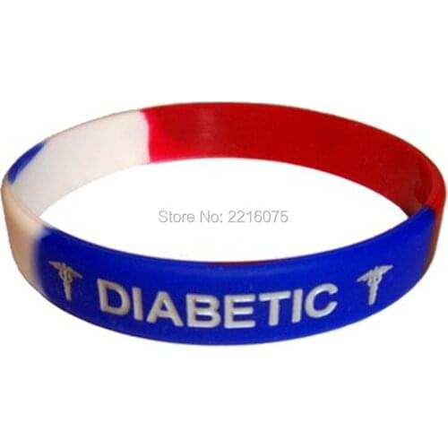 300pcs White red blue segment Medical Alert Diabetic wristband silicone bracelets free shipping by DHL express