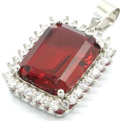 33x14mm Delicate Fine Cut 18x13mm Rhodolite Garnet Pink Kunzite CZ Women Eye Catching 925 Sterling Silver Pendant