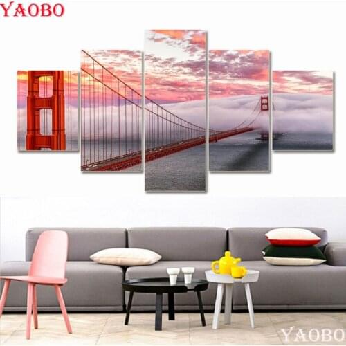 5Pcs/set 5D DIY Diamond Painting Full Square Drill Golden Gate Bridge San Francisco USA Sea Embroidery Cross Stitch Mosaic Kit