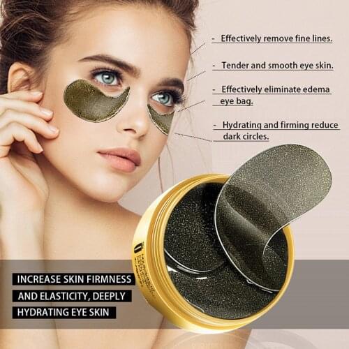 60PCS Black Pearl Eye Mask Natural Whitening Moisturizing Gel Eye Patches Remove Dark Circles Anti Age Wrinkle Korean Cosmetics