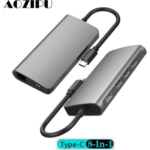 8-in-1 USB Type-c Docking Station To USB 3.0*3 RJ45 SD TF PD Charging Aluminum USB-C HUB for MacBook Samsung Galaxy S8 S9 Note8
