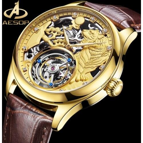AESOP Fashion Luxury Mechanical Watch Real Tourbillon Watch Sapphire Glass 316L Stainless Steel Case Watch Waterproof Men Watch