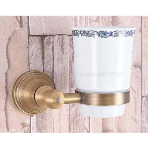 Antique Brass Toothbrush Holder Tumbler Holder Toothbrush Holder With Single Ceramics Cup Bathroom Accessories zba166