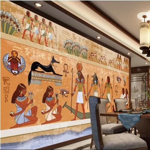 Wellyu Custom Large Mural Green Wallpaper Vintage Ancient Egyptian Pharaoh and God Mural Wall Background papel de parede