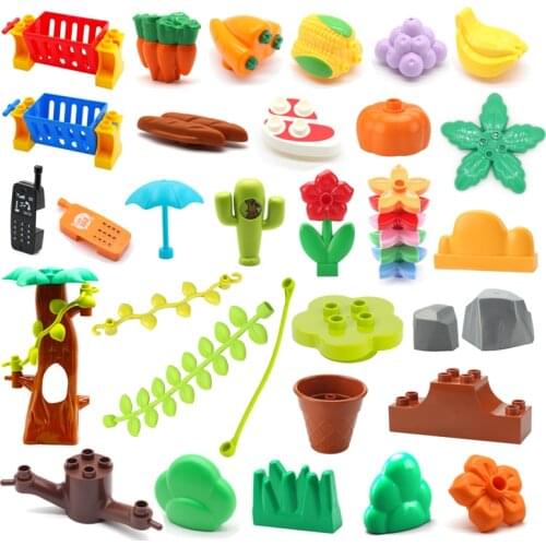 Big Building Blocks Farm Plant Flower Grass Tree Fruit Food Accessories Compatible Duplos Assemble DIY Bricks Toys For Children