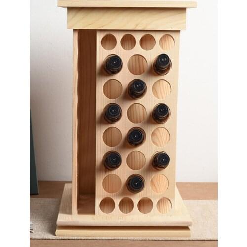 Wooden Solid Wooden Rotating Essential Oil Bottle Storage Holder Classification Display Stand Table Diffuser Holder Organizer