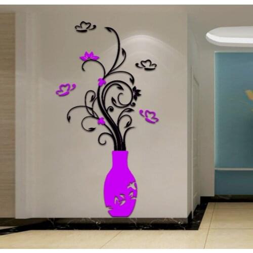 DIY Vase Flowers Tree Crystal Arcylic 3D Wall Stickers Decal Home Decor Living Room Bedroom Decoration Wall Sticker Poster #LR3