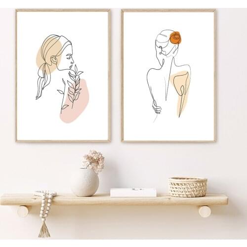Nude Woman Body Canvas Poster Painting Abstract Line Art Print Drawing Modern Boho Poster Minimalist Picture Bedroom Wall Decor