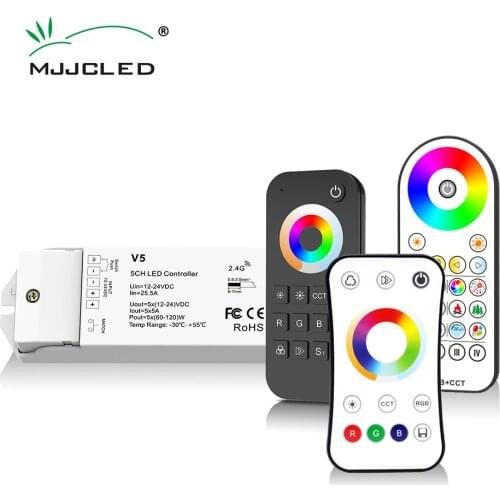 RGB RGBW RGBWW RGBCCT Controller 12V 24V DC 25A 5CH LED Strip Light 2.4G RF Wireless Wifi Touch Remote 4 Zone Controler V5