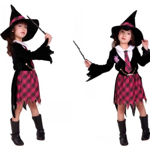 Magician Witch Costume Kids Girls Halloween Children Cosplay Fancy Dress Clothes