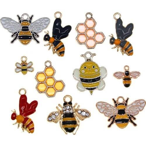 Cute Animal Series Insect Bee Enamel Honeycomb Charms Pendant For DIY Jewelry Earrings Bracelets Necklace Finding New