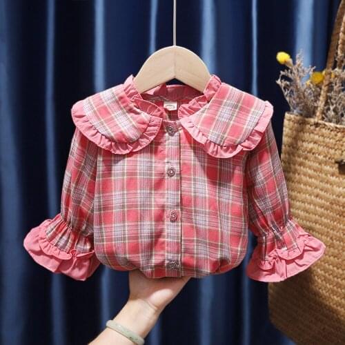 80-130 Cm Spring Autumn Girls Fashion Plaid Blouse Baby Kids Children Sweet Long Sleeve Shirt