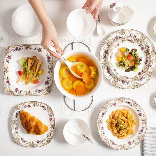 51pcs set, bone china dinnerware set, tableware servies, gold floral chafing dish, dinner set porcelain plate, ceramic dinner