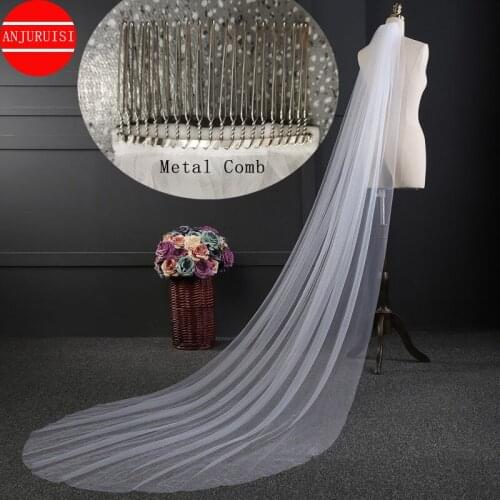 Cut Edge Long Wedding Veil Accessories 2021 with Metal Comb One Layer Bride Velo De Novia Largos Simple Mariage Welon Slubny