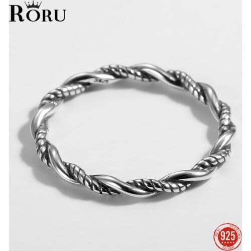 925 Sterling Silver Oxidized Rings Double Twisted Rope Ring Fine Jewelry Gift for Women Fashion Personality Rings