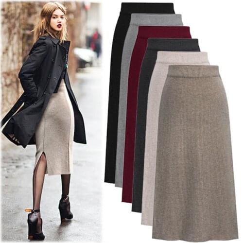 Autumn Winter Knit Pencil Skirt Women Plus Size High Waist Skirts Womens Knited Split Midi Skirt For Women Autumn 6XL