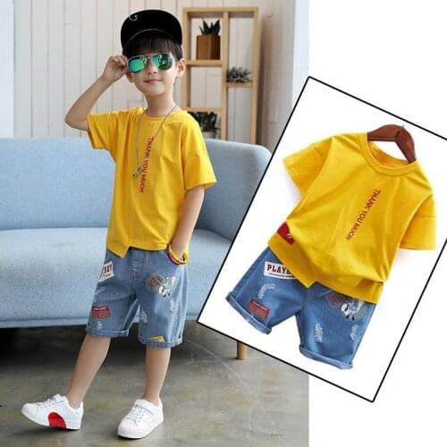 4-12 Years 2021 Summer Boss Baby T-shirt Jeans Denim Shorts 2pcs Set Kids Clothes Sets Toddler Girls Summer Clothing Boys Suits