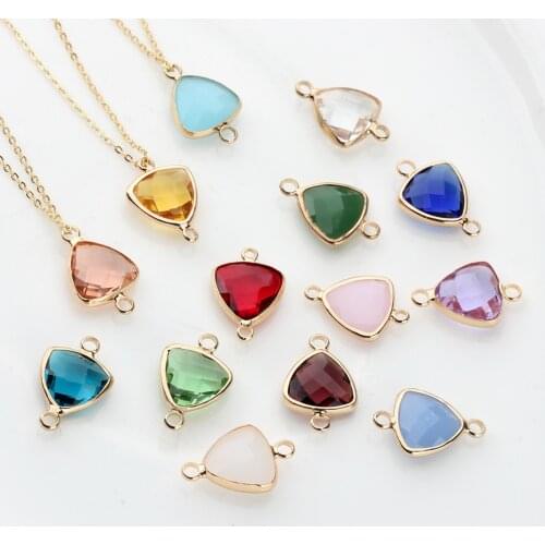 12pcs/lot 12*19mm Glass Charms Copper Bound Double Hole Connectors Glass Stone Charms Pendant For DIY Jewelry Accessories