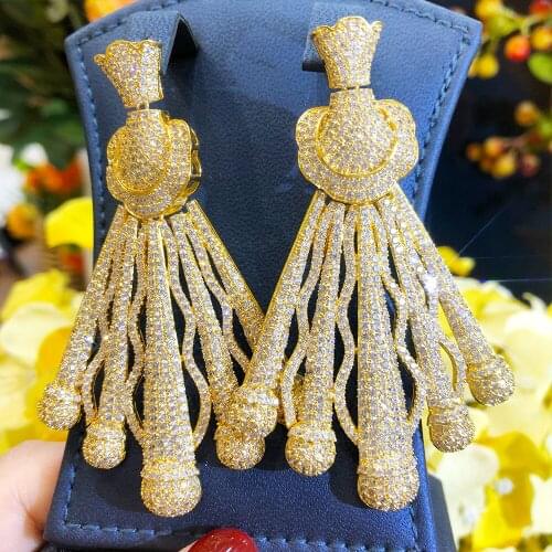 Blachette Luxury Geometry Big Earrings For Women Wedding Cubic Zirconia Dubai Bridal Earrings Costume Party Jewelry Summer New