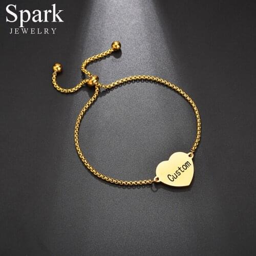 Spark Personalized Customized Heart Bracelet Pendant for Women Stainless Steel Adjustable Gold Steel Chain Bracelets Jewelry