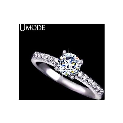 UMODE White Gold Color Pave Band Engagement Ring for Women with 0.6cm 0.75ct Cubic Zirconia Brand New Wedding Ring UR0031