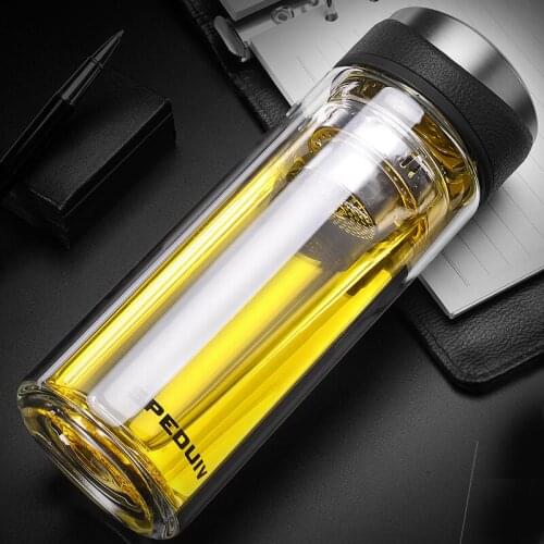Thickened Bottom Water Cup High Grade Business Glass Transparent Straight Cup Double Layer Glass Water Bottle