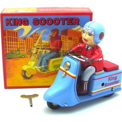 Vintage Clockwork Wind Up king scooter toys Photography Children Kids Adult motorcycle Tin Toys Classic Toy Christmas Gift