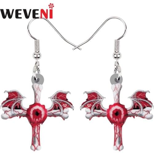 WEVENI Halloween Acrylic Horror Blood Wings Cross Eyes Earrings Fashion Drop Dangle Charms Gifts Jewelry For Women Girls Teens