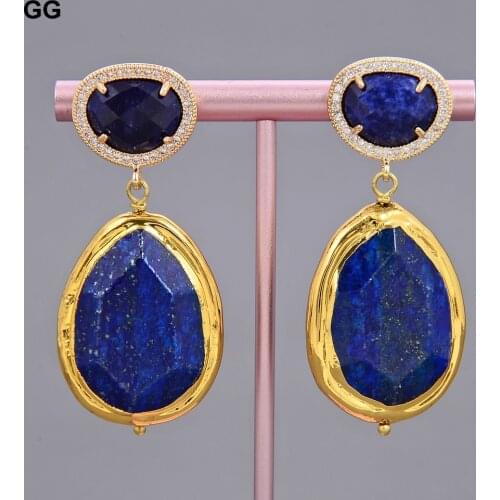 GuaiGuai Jewelry Natural Water drop Blue Lapis Lazuli Sodalite Gold Color Plated Stud Earrings CZ Paved