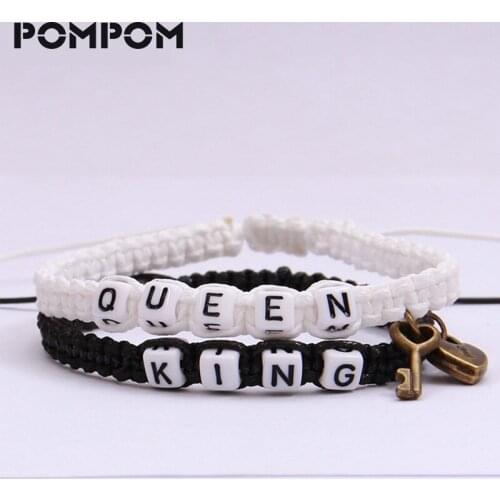POMPOM Crown Charm Lovers' Bracelets for women men Zinc Alloy Wristbands Her King His Queen Couple Bracelets chain and bracelets