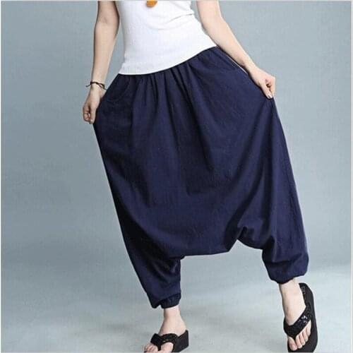 2020 New Fashion Women Casual Loose Cross-pants Solid Mid Waist Full Length Pants Hot Sale Vacation Pants Large Size M-6XL