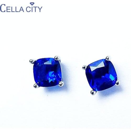 Cellacity Geometry Silver 925 Jewelry Gemstones Sapphire Earrings for Women Classical Fashion Female Ear Studs for Anniversary