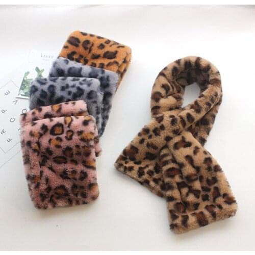 Winter Faux Fur Leopard Scarf For Women Girls Cute Pink Soft Velvet Neck Warmer Ladies Cross Comfortable Scarfs
