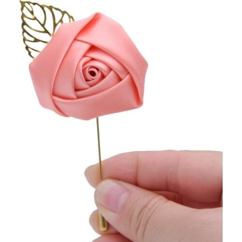 Korean Boutonniere Wedding Suit Brooch Groom Decorative Rose Breastpin with Creative Leaf