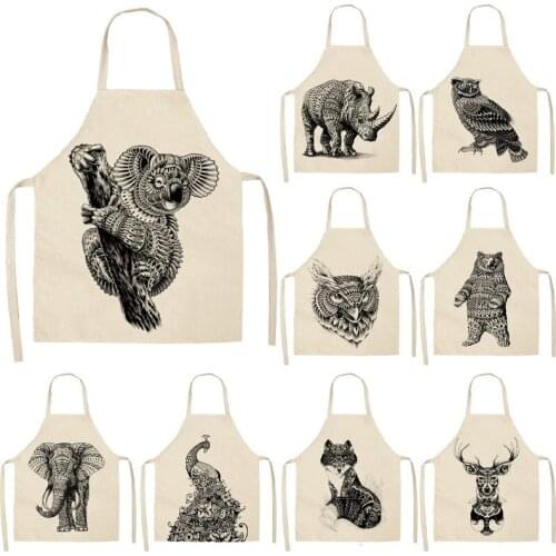 1Pcs Owl Deer Animal Kitchen Apron for Adults Cotton Linen Bibs Household Cleaning Pinafore Home Cooking Aprons 53*65cm WQL0079