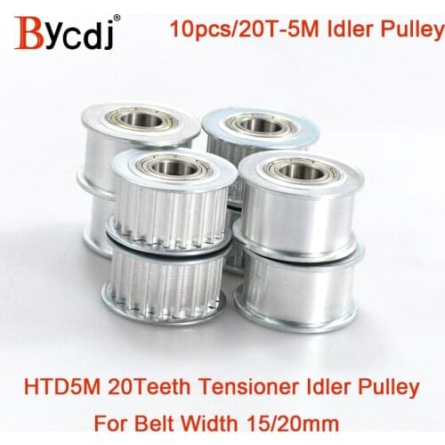 10pcs 20 Teeth 5M Idler Pulley Tensioner Wheel Bore 5/6/8/10/12/15mm with Bearing Guide synchronous pulley HTD5M 20T 20teeth