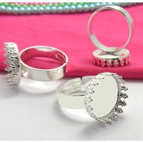 10pcs New Arrival 2014Fashion DIY Silver Plated White Ring Blank Base with Inner15mm Bezel Setting Crown Edge Tray for Cabochons