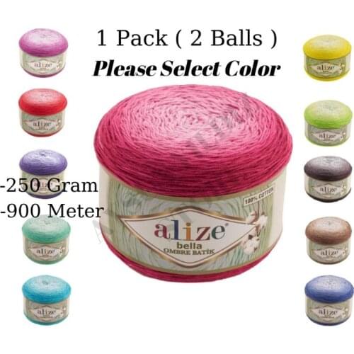 %100 Cotton 1 Pack ( 2 Balls ) Alize Bella Ombre Batik Hand Knitting Yarn ( 1 Ball: 250 Gram 900 Meter ) Crochet Tool Kit