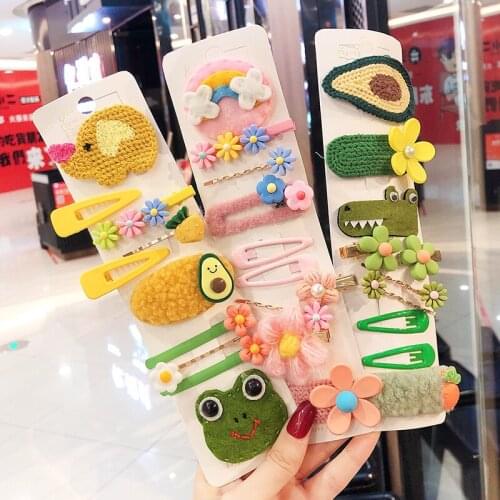 3/4/8/10 Pcs/Set New Children Cute Cartoon Fresh Fruit Flower Hairpins Girls Nylon Knitting Hair Clips Kid Baby Hair Accessories