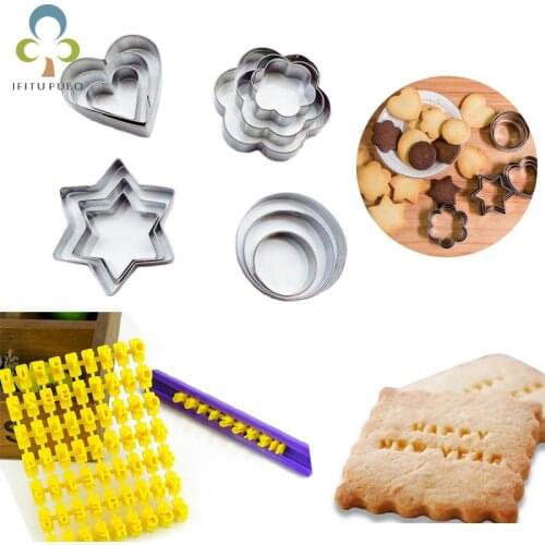 13Pcs/set DIY Stainless steel plastic star heart letter cake biscuit mold baking set English alphabet mold tool YJN