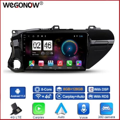 360 Panoramic Camera 6G+128G Android 10.0 Car DVD Player GPS WIFI Bluetooth RDS Radio For Toyota Hilux Pick Up AN120 2015 - 2018