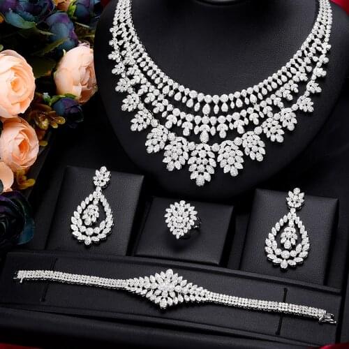 Brand Trendy 4PCS Indian Kundan Jewelry Set For Women Wedding Party Cubic Zircon Crystal Dubai Bridal Jewelry Set Jewelry Addict
